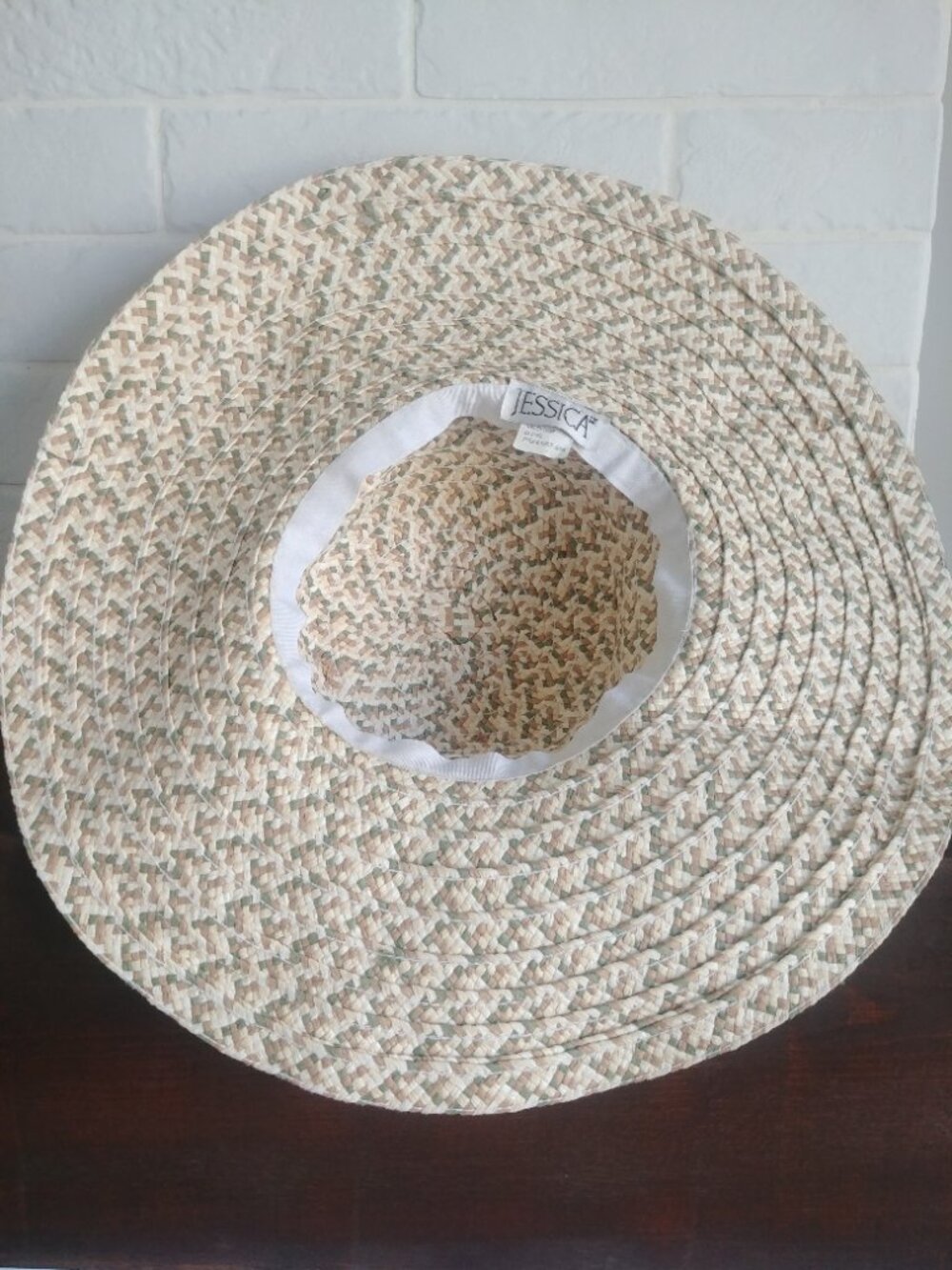 Floppy wide brim 100% paper woven straw hat cream tan brown green - Picture 8 of 14